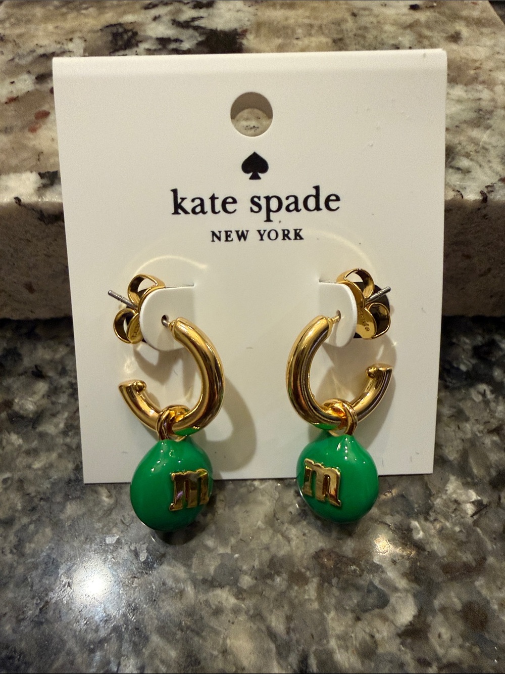 kate spade Gold Hoop Earrings with Green M&M Enamel Charms